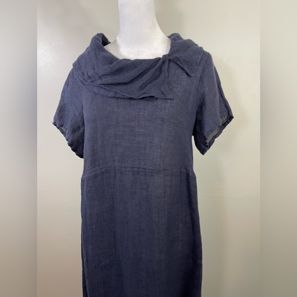 NWT Flax Navy Cowl Neck Linen Maxi Dress Size P/S - Picture 3 of 12